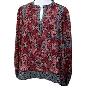 Rose & Olive Red and Black Patterned Blouse